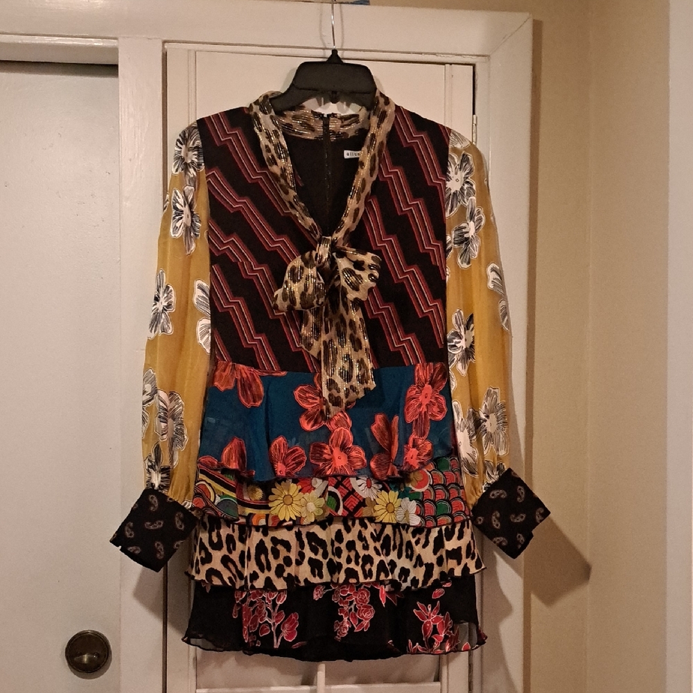 alice+olivia Dasha Multi Tiered Patterned Silk Mini Dress LNWOT SzO